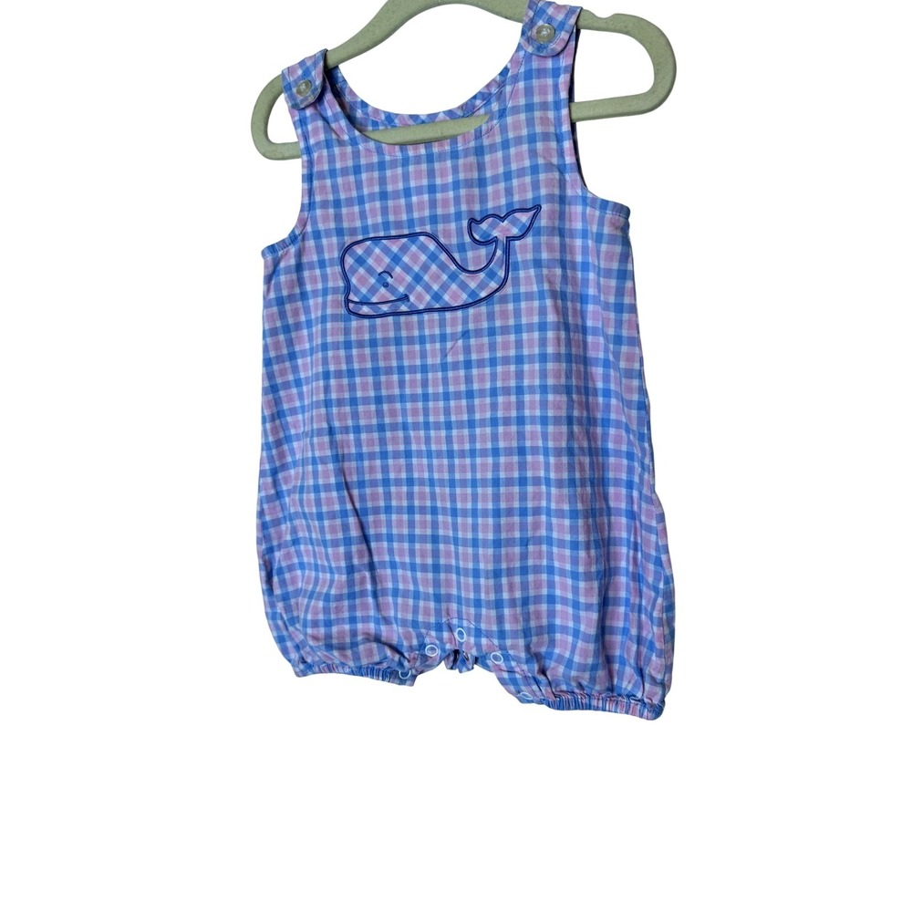 Vineyard Vines Romper Baby Unisex 12-18 Months Blue Pink Gingham Whale One Piece